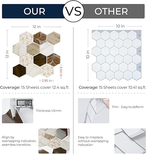 Miniatura 5 de FunStick Pelar y pegar contra salpicaduras para cocina, hexágono de 12 x 12 pulgadas, 5 hojas