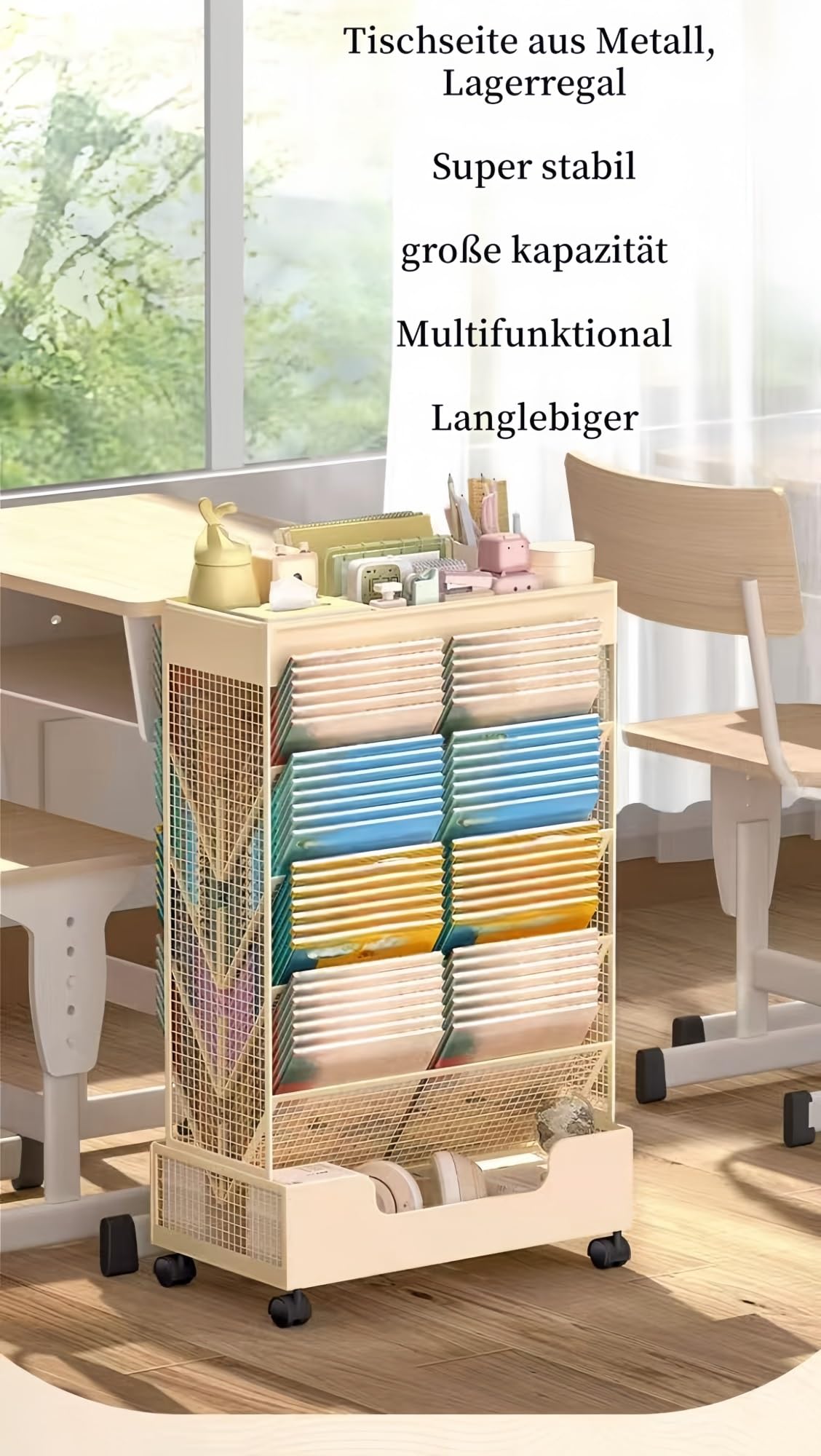 Mobiler Bücherregalwagen mit Rädern, stabil, 41.2x18.3x68.6cm, für Wohnzimmer, Büro