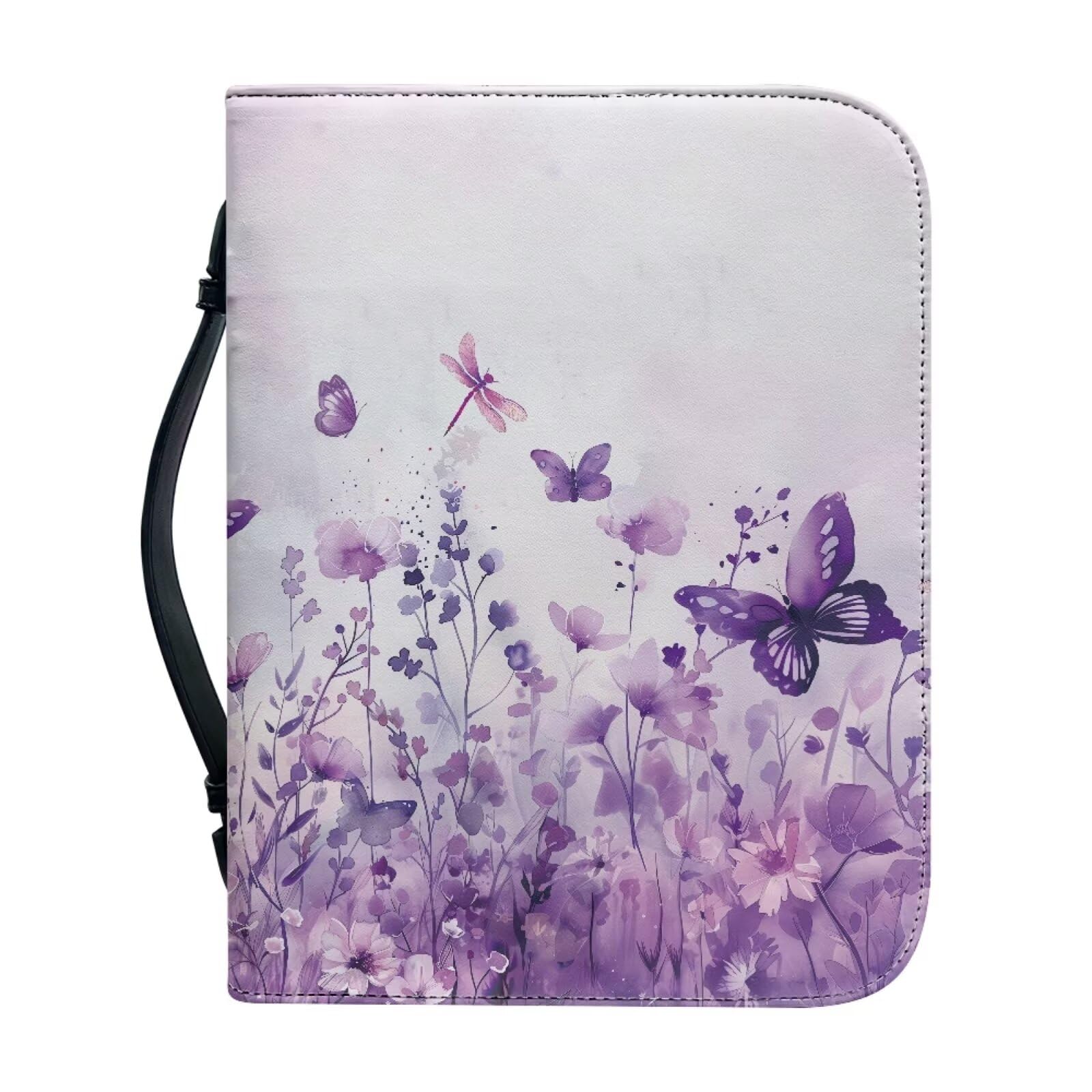 Ceudet Bible Cover Case for Women Girls PU Leather Bible Bag Book Case Holder with Zipper & Pockets for Standard Size Bible Bible Carrying Organizer Bag,Butterfly Purple Lavender,M — image 1