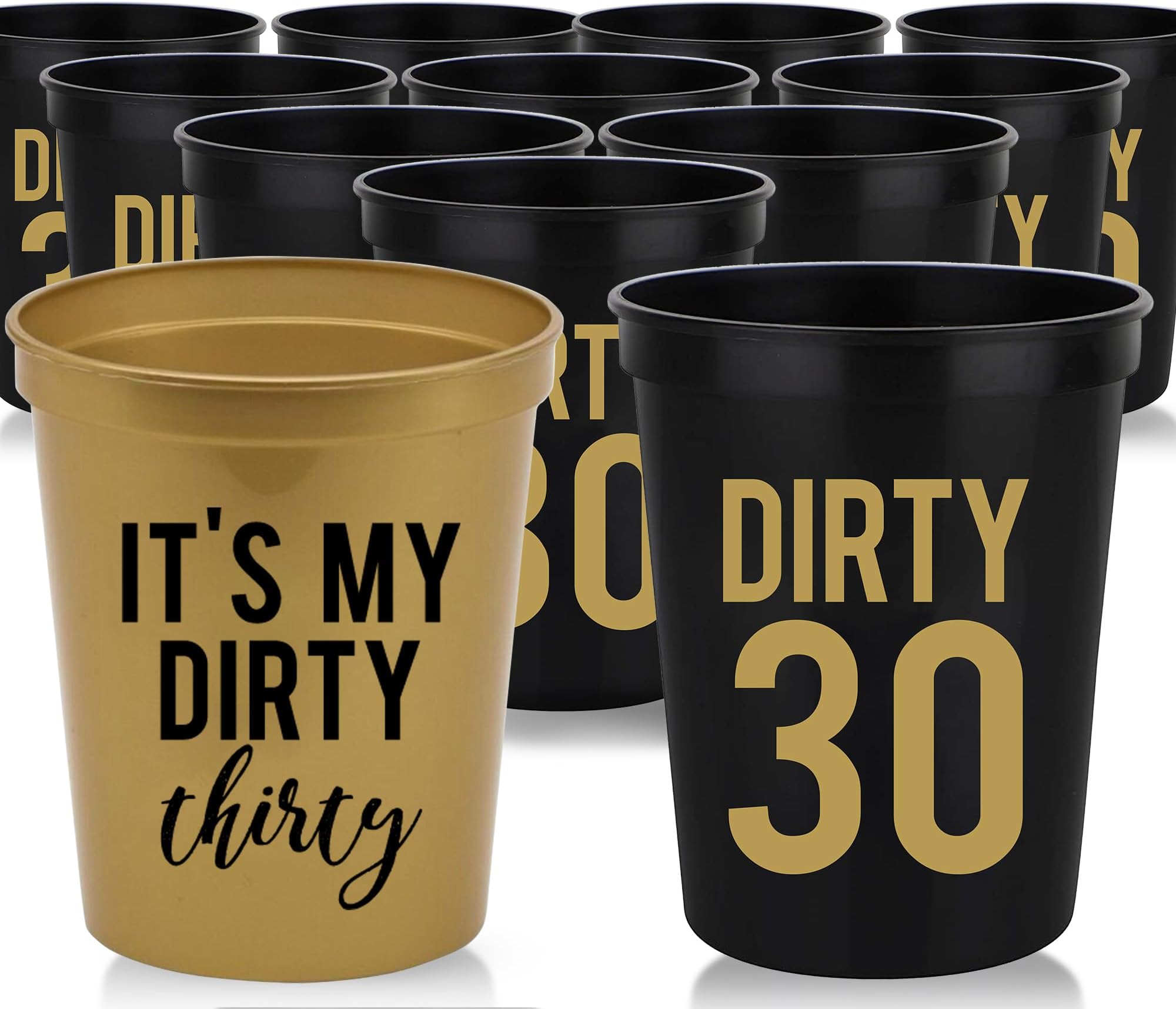 Dirty 30 Birthday Decorations For Him and Her, Set of 12 Cups - Includes 1 Metallic Gold "It's My Dirty Thirty" and 11 Cups for 30th Party Favors, Thirty Year Decorations for Women and Men