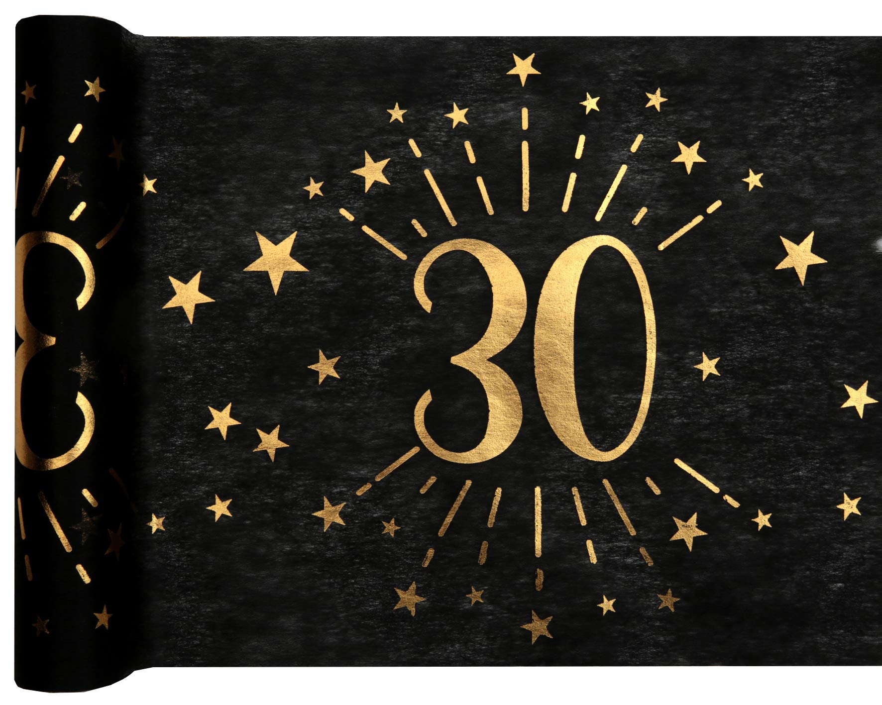 Ribbon Writer 30Th Luxury Black/Gold Metallic Birthday Print Table Runner 30Cm X 5 Metres