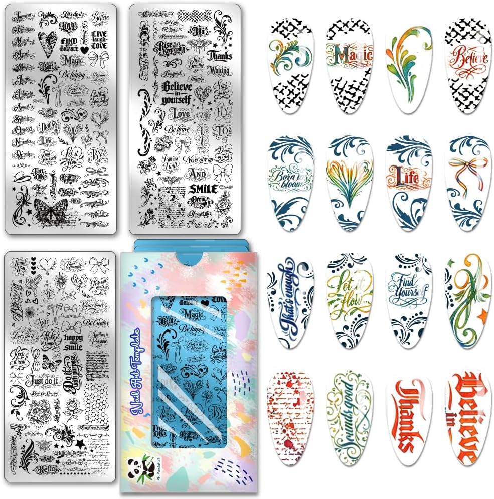 PH PandaHall 3pcs Flower Nail Stamping Plates Fairy Nails Art Stencils Butterflies Nail Art Templates Rose Tulip Manicures Image Plates Daisy Bouquet Nail Stamper for Women Manicures Salon Design