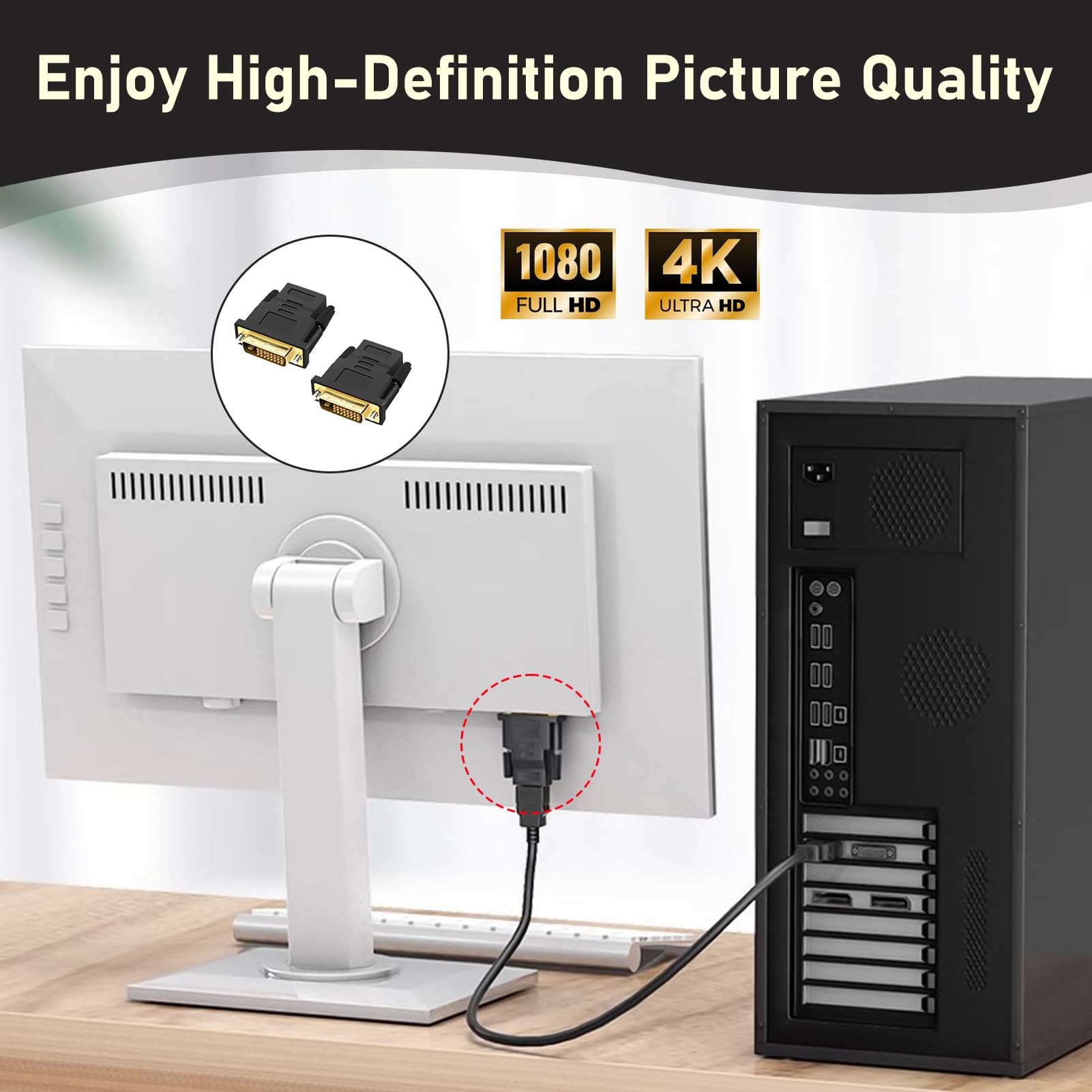 Adaptateur DVI vers HDMI Bidirectionnel Mâle vers Femelle, Connecteur Vidéo Numérique Full HD 1080p, Plaqué Or