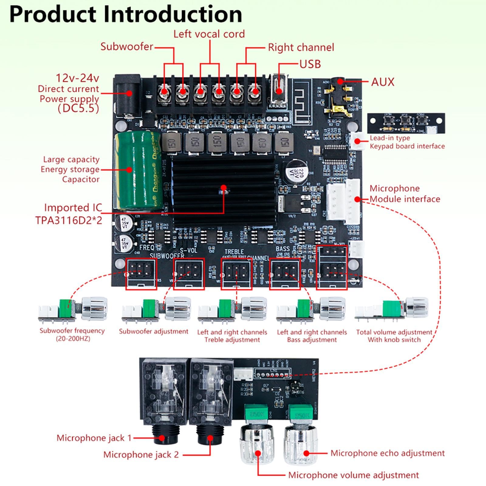 Carte D'amplificateur de Haut-Parleur Haute Performance Zk-mt21S, Anti-hurlement, 2.1 Canaux
