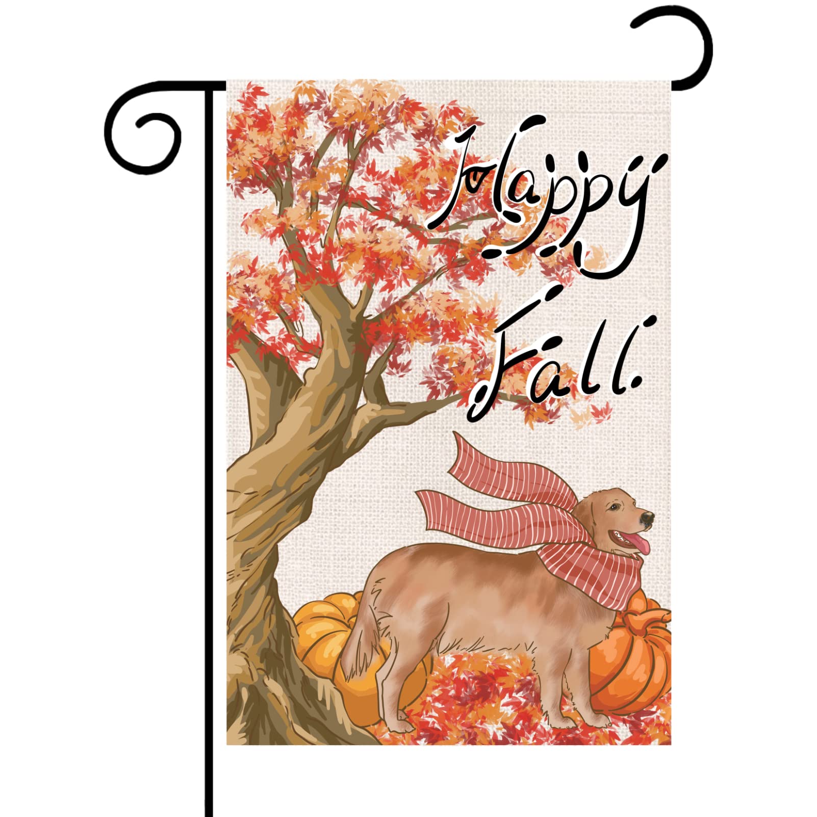 Iutumo Fall Dog Garden Flag with Retriever, Pumpkin and Maple Tree Leaves, 12x18 Inch Double Sided Small Autumn Thanksgiving Banner for Yard Outside Party Farmhouse Decoration