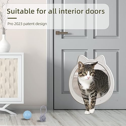 Miniatura 4 de Puerta grande para gatos, puerta interior para gatos, puerta para gatos sin solapa, fácil de instalar, puerta fuerte para mascotas, sin