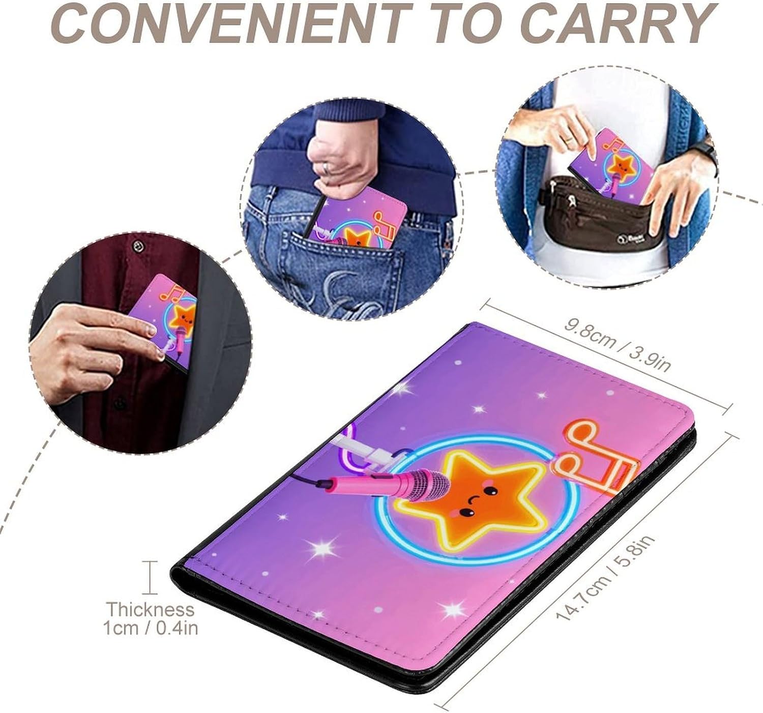 Cute Neon Music Passport Holder Portable PU Leather Pocket Passport Cover Portable Travel Passport Protector Compact Wallet Passport Case for Travel Must-have Accessory image 4