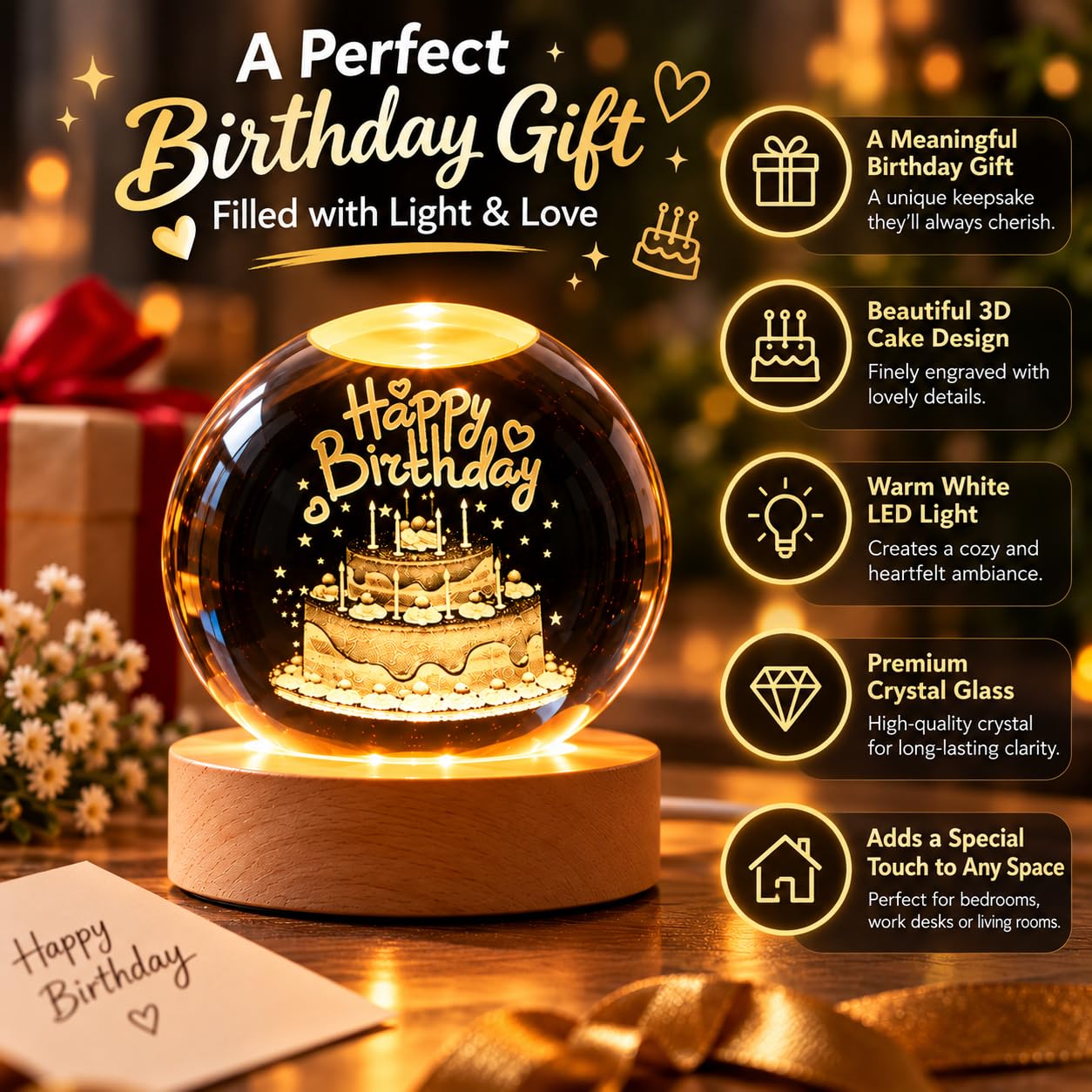 Happy Birthday Crystal Ball Lamp - USB LED Night Light -7 Happy Birthday Crystal Ball Lamp - USB LED Night Light -7