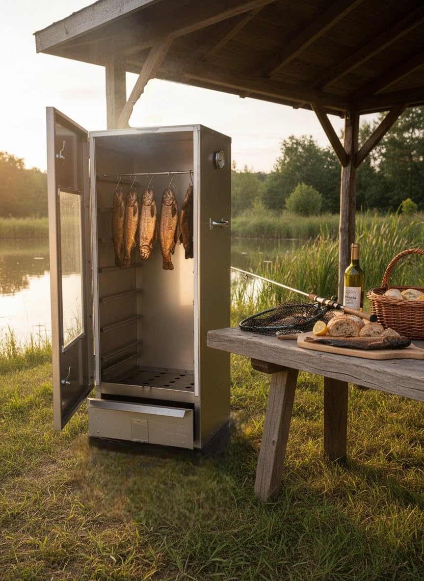 SMOKI Edelstahl Räucherofen 100x39x33cm V2A mit Sichtfenster– Rostfreier Räucherschrank für Fisch & Fleisch – Profi Räucherschrank einwandig, 7 Ebenen, Heißräuchern & Kalträuchern