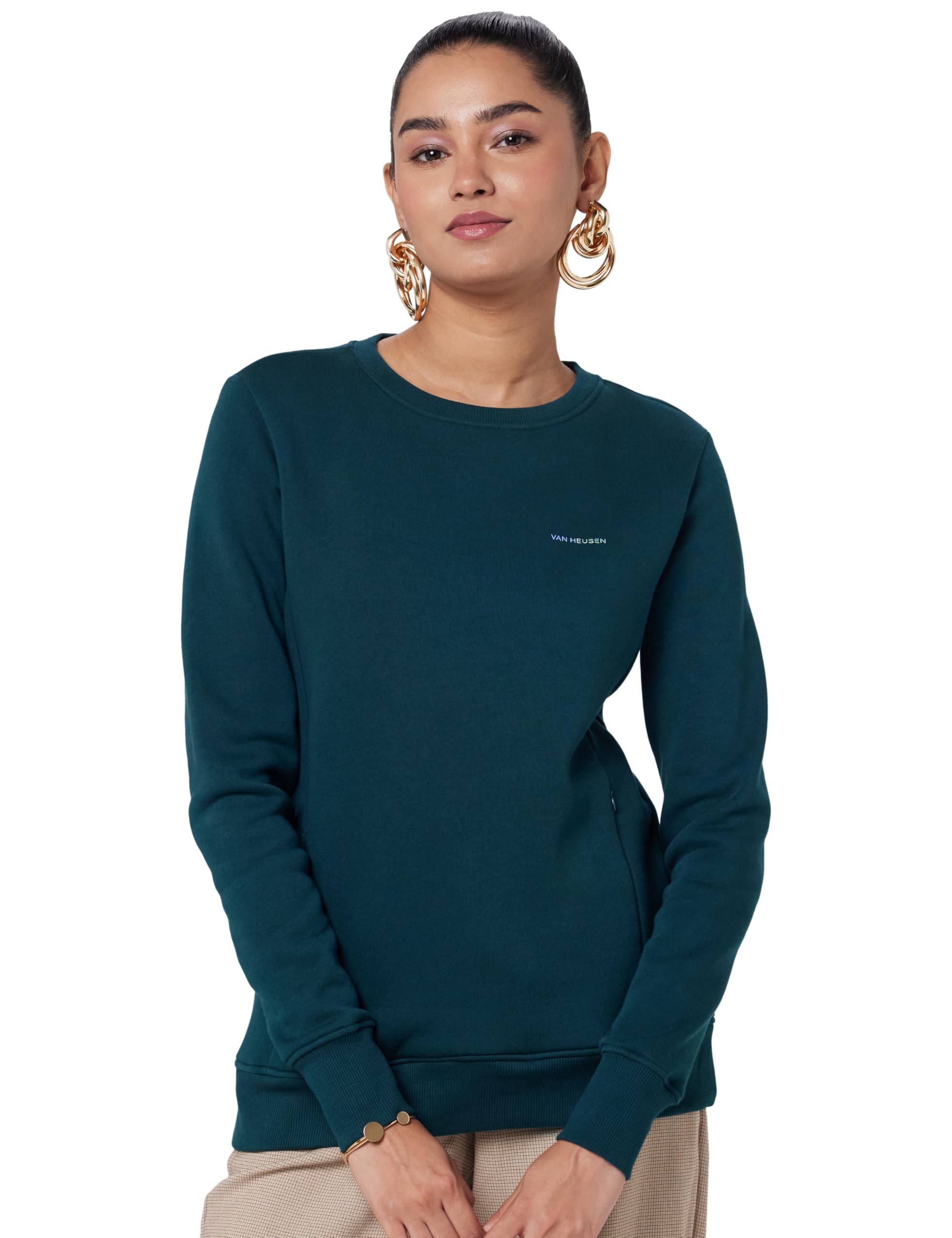 van heusen Women Cotton Athleisure Crew Neck Sweatshirt - Long Sleeve, Zipper Pocket-picture-16