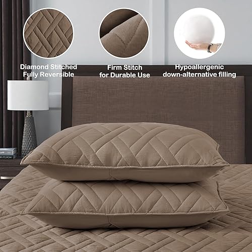 Miniatura 4 de Horimote Home Juego de edredón, ropa de cama, colcha queen, geométrico clásico, costura de diamante, ultrasuave, ligero, microfibra, todas