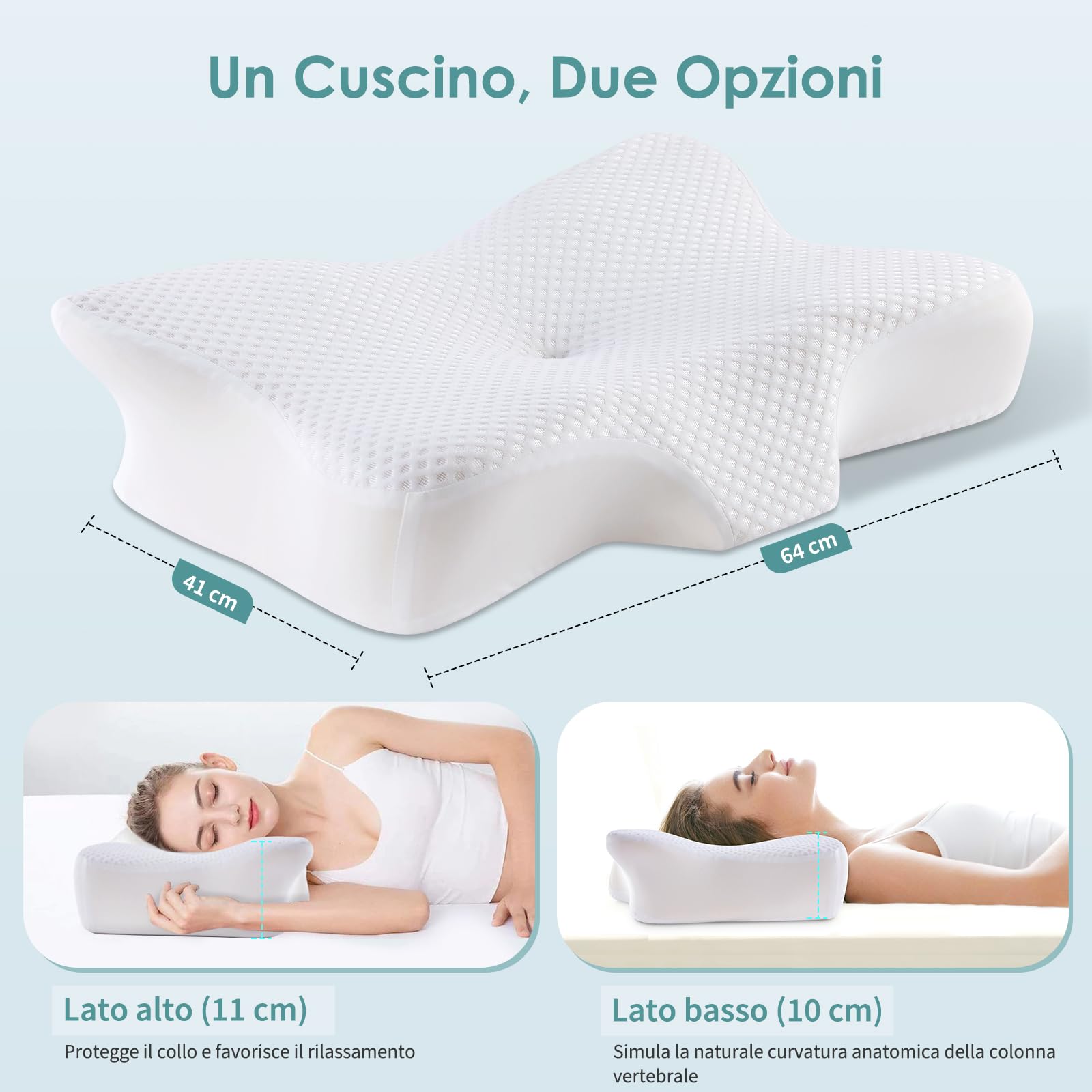 Cuscino Cervicale per Dormire,Cuscino Ergonomico Memory Foam Cervicale,Cuscino Posturale Antirussamento,Adatto a Chi Dorme sul Fianco,Sulla Schiena o Sullo Stomaco,Federa Rimovibile