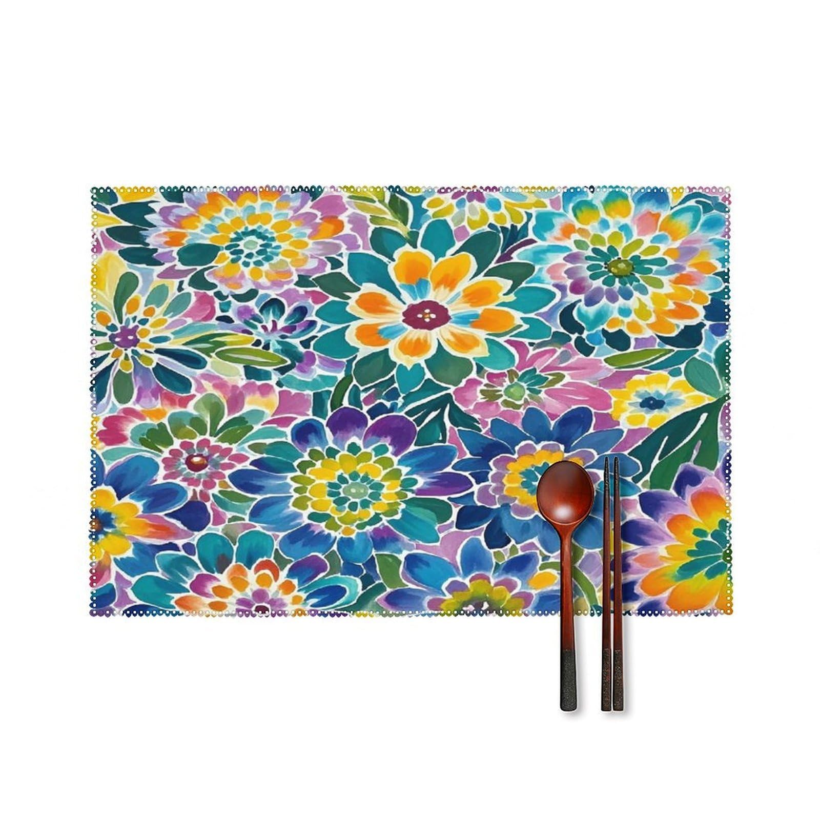 Tie Dye Placemats Set of 6 Heat Resistant Non-Slip Table Mats Washable Indoor Outdoor Place Mats Rustic Vintage Seasonal Placemat for Kitchen Dining Outdoor Party Table Decor
