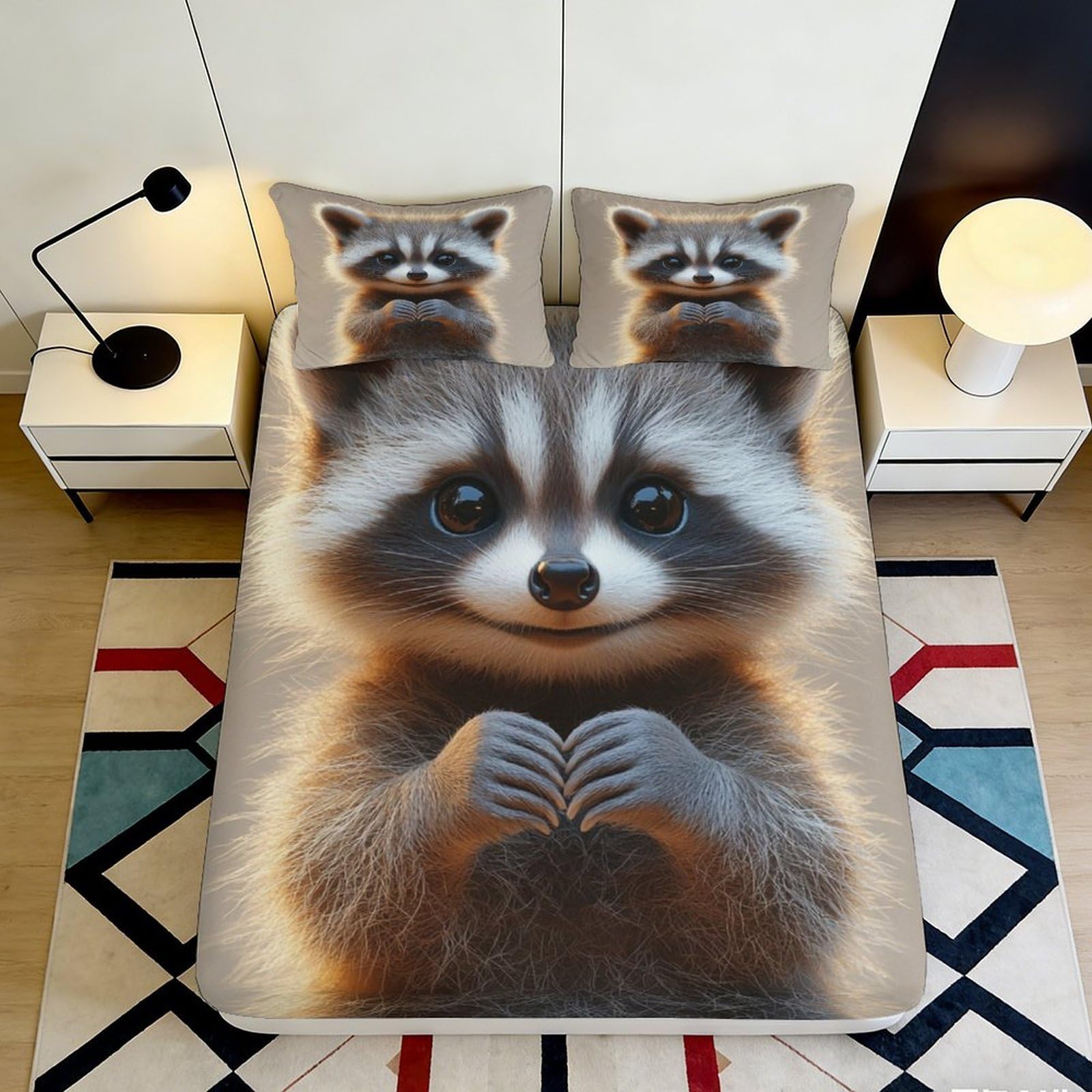 Pnayamiorkfel Style-10 3D Printed Cute Raccoon Fitted Sheet Microfiber Soft Bedroom Decor Animal Bed Cover For Home Dorm Guest Room 90X200x25cm