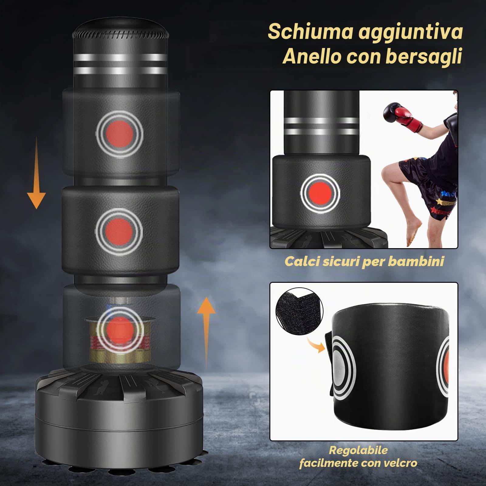 Kitopa Sacco da Boxe da Terra, 178CM Sacco da Boxe con Base a Ventosa，Sacco Boxe adulti MMA Resistente Agli Strappi, 93KG Sacco da Boxe a Casa per Adulti Adolescenti