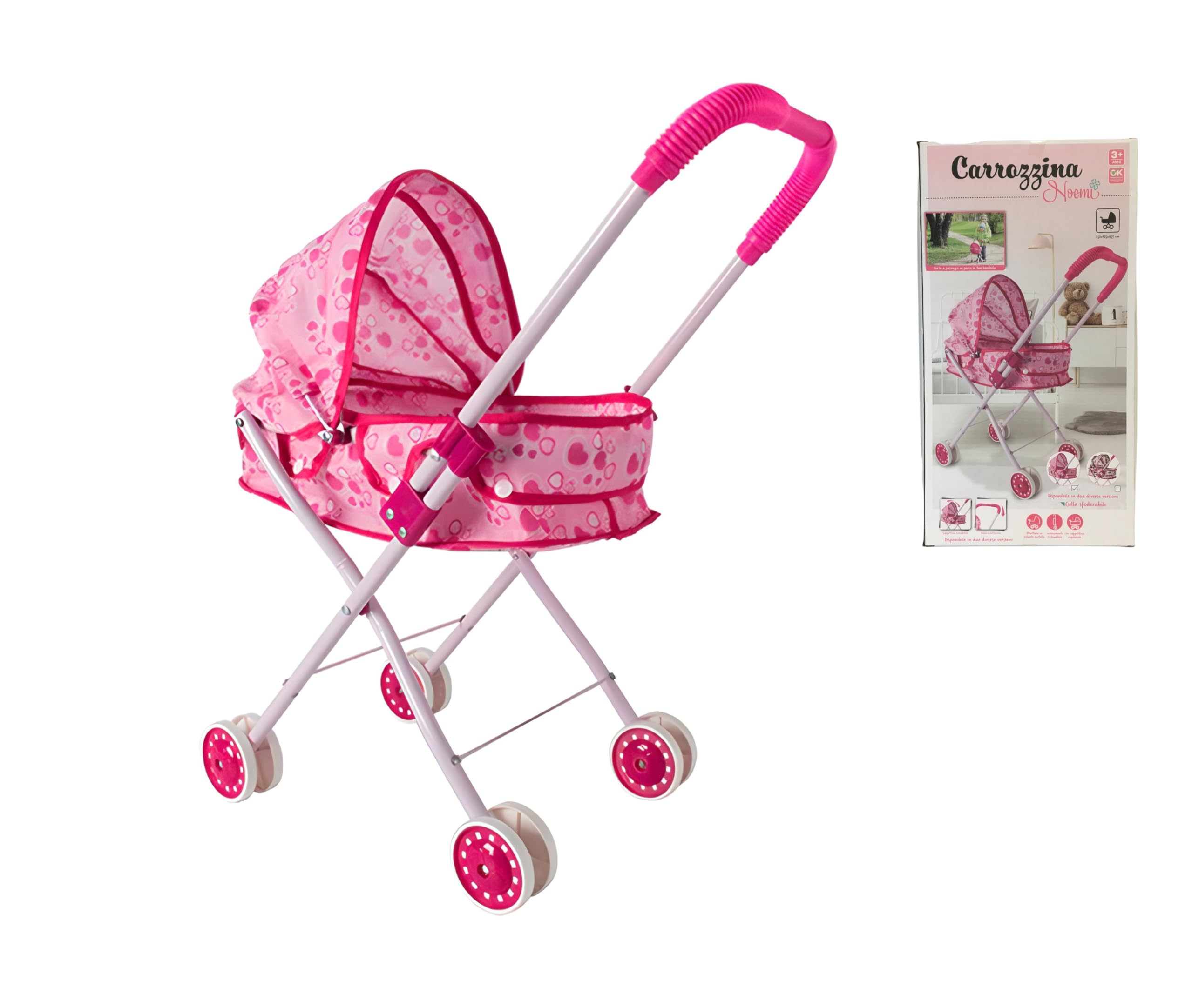 Passeggino per Bambole con Cappottina Pieghevole Metallo Plastica Carrozzina Richiudibile per Bambine Giocattoli Bimbe Passeggino per Bambole Passeggino Carrozzine (CARROZZINA METALLO IN SCATOLA)
