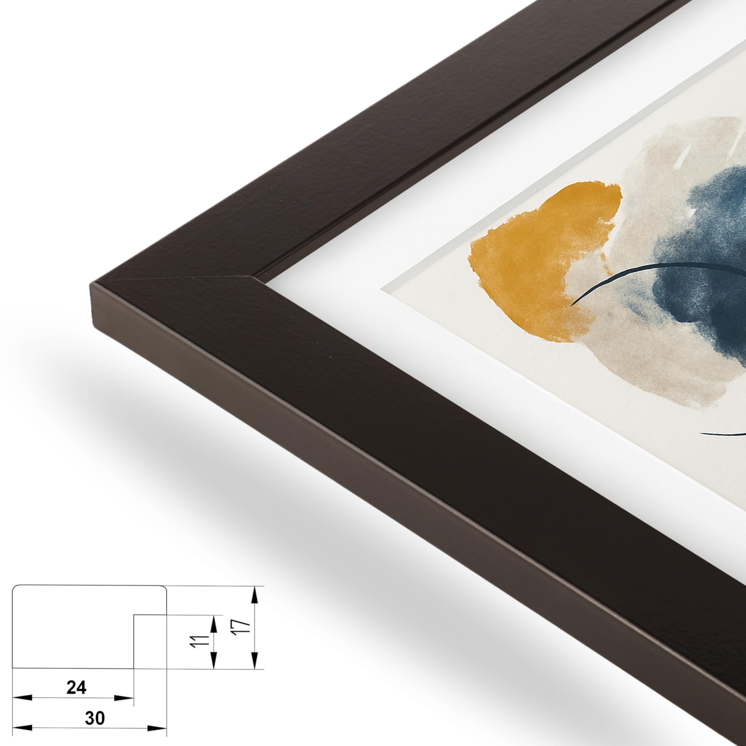 Bilderrahmen 60x80 cm Schwarz mit Passepartout für 50x70 cm Fotos - MDF Holz & Bruchsicheres Acrylglas - Moderner Fotorahmen mit 30 mm Rahmenprofil