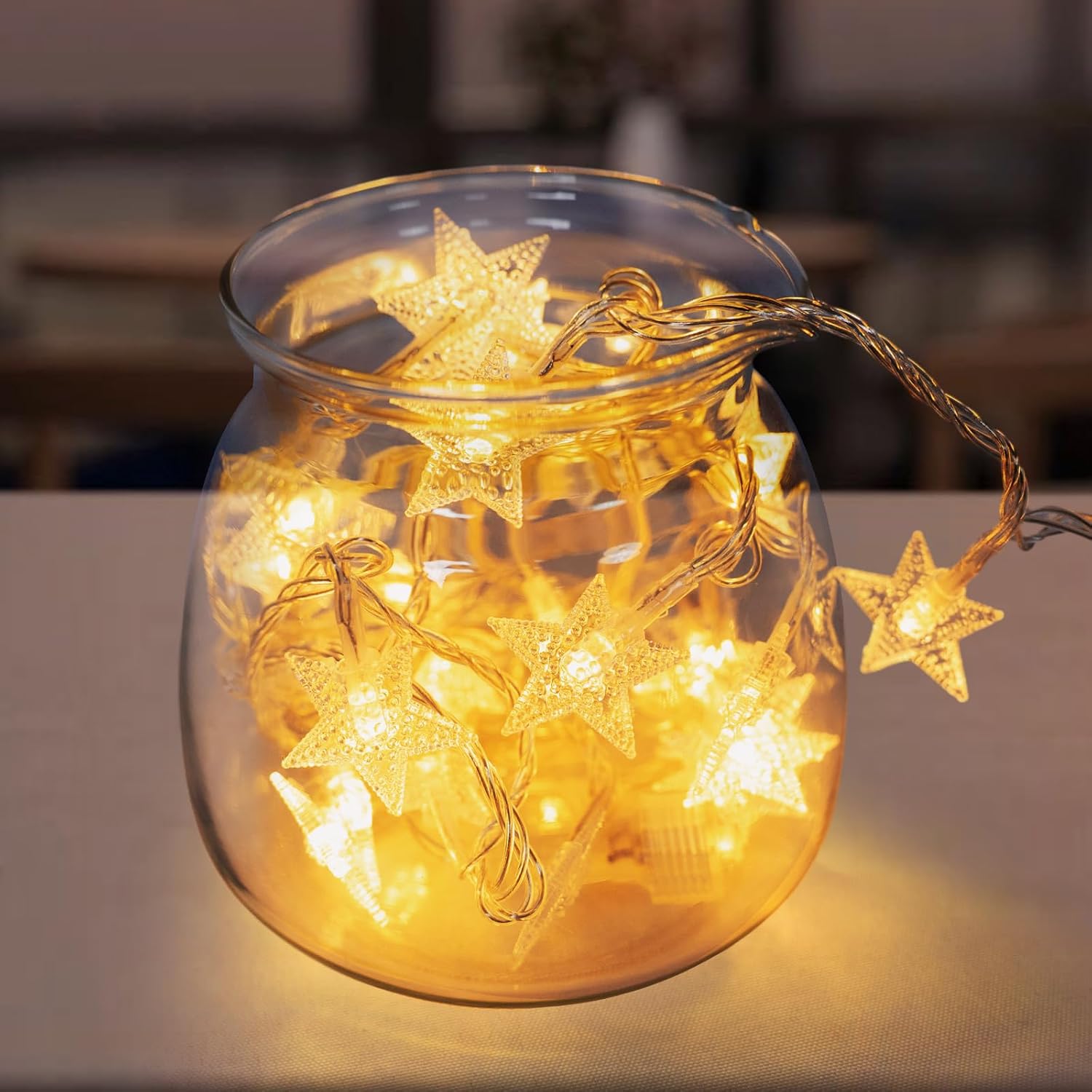 FlareVision Warm White Star String Lights, 100 LED Plug in Fairy String Lights Waterproof Extendable for Indoor Outdoor, Wedding Party Christmas Tree, New Year, Garden Decoration