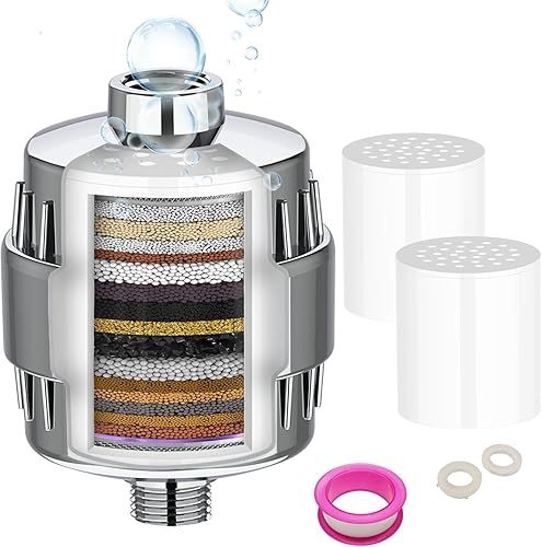 liangyu - Filtro de ducha de 20 etapas para agua dura con 2 cartuchos de filtro reemplazables, filtro de agua de ducha de alta presión para eliminar