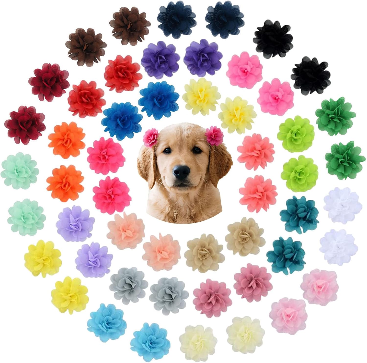 52PCS Flower Bows Alligator Hair Clips for Cat Dogs Puppy Birds Ducks Horse Chicken Pets Barrettes Outdoor Party Birthday Grooming Hair Accessories