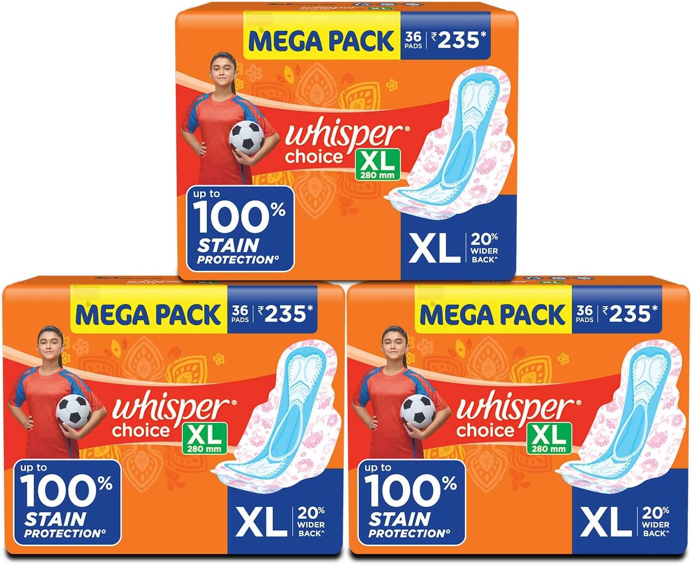 Whisper Choice XL Sanitary Pads for Women, Pack of 108