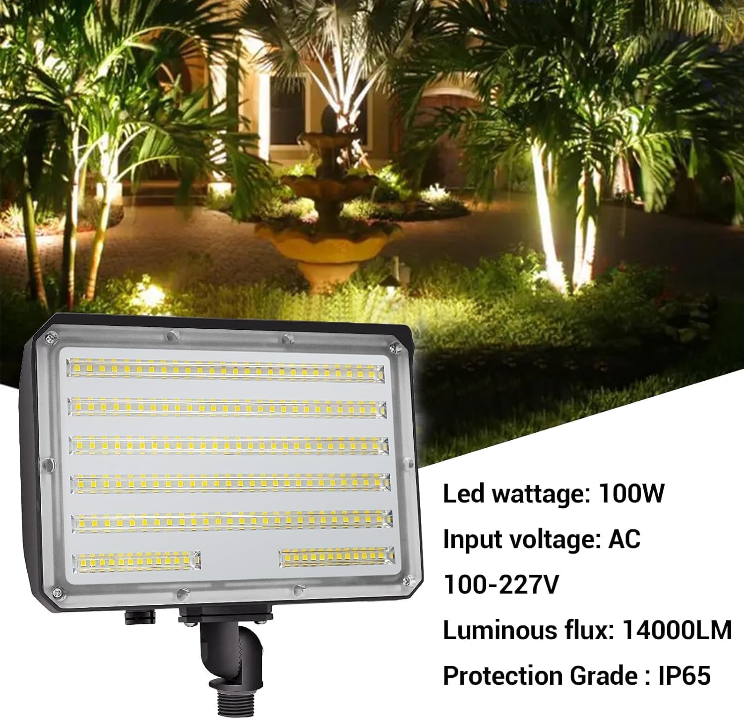 100W Outdoor LED Flood Light Dusk to Dawn,AC100-277V 14000Lumens 5000K IP65 Waterproof Knuckle Mount Floodlight for Yard Garden,ETL Listed