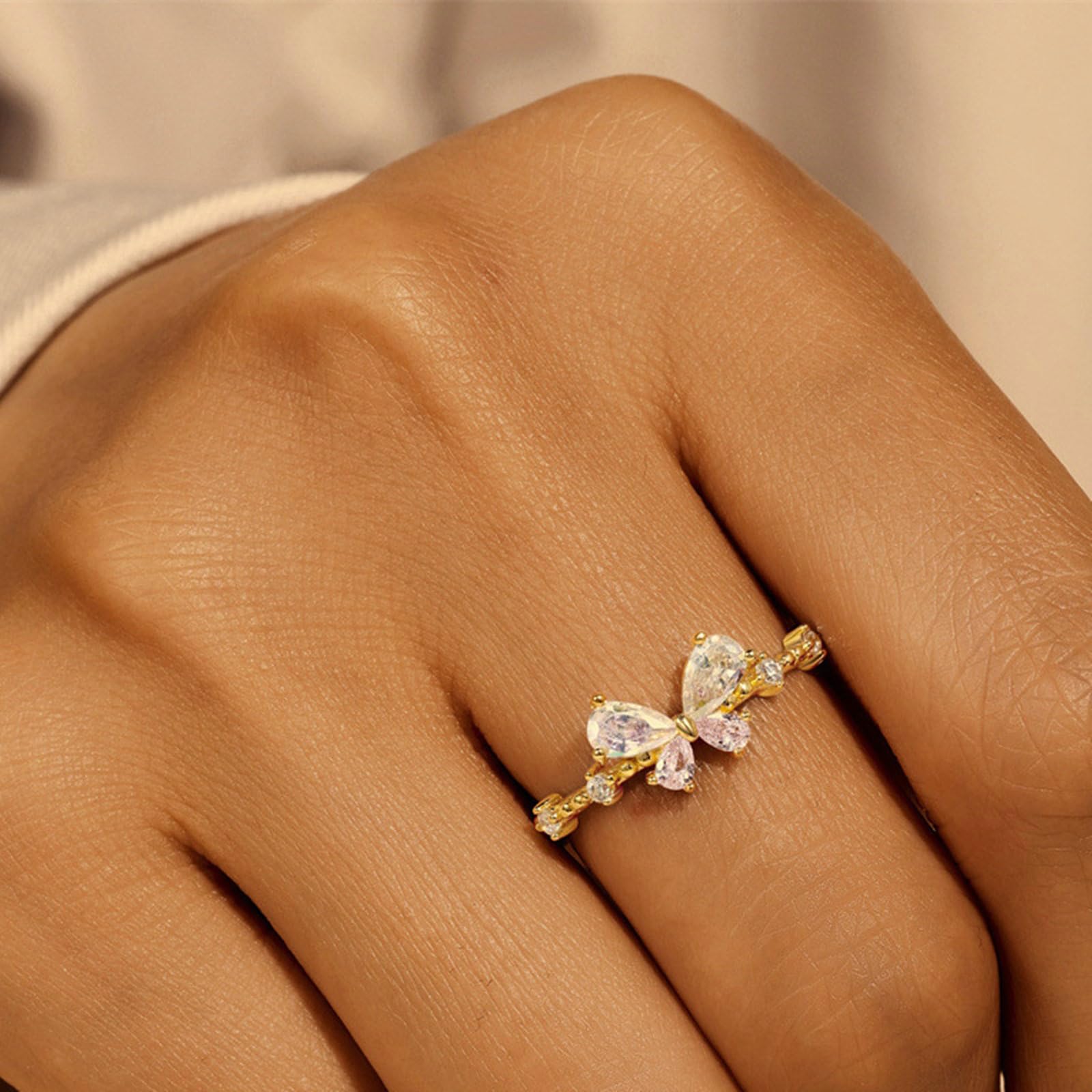 Daesar Anello Oro Giallo 14K, Fedi Nuziali Donna Design A Farfalla Regolabile con Goccia D'Acqua Zaffiro Sintetico Anelli Fidanzamento Matrimonio Oro Giallo per Mamma, Fidanzata, Sposa
