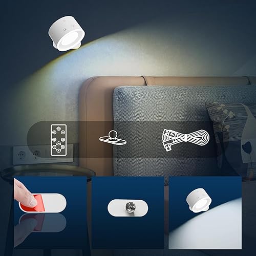 Miniatura 4 de LED Wall Light, Battery Operated Lights Wall Sconce RGB Ambient Lighting Wall Lamps Rechargeable with Remote, 3 Colors Temperatures & 4 Level