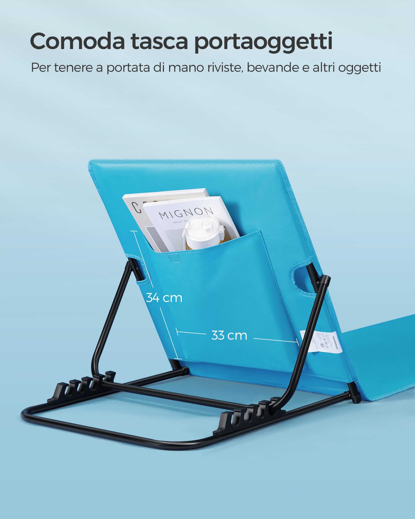 SONGMICS Set di 2 Lettini da Spiaggia, Sedie a Sdraio, Portatile con Manico, 158 x 55 cm, Azzurro Cielo