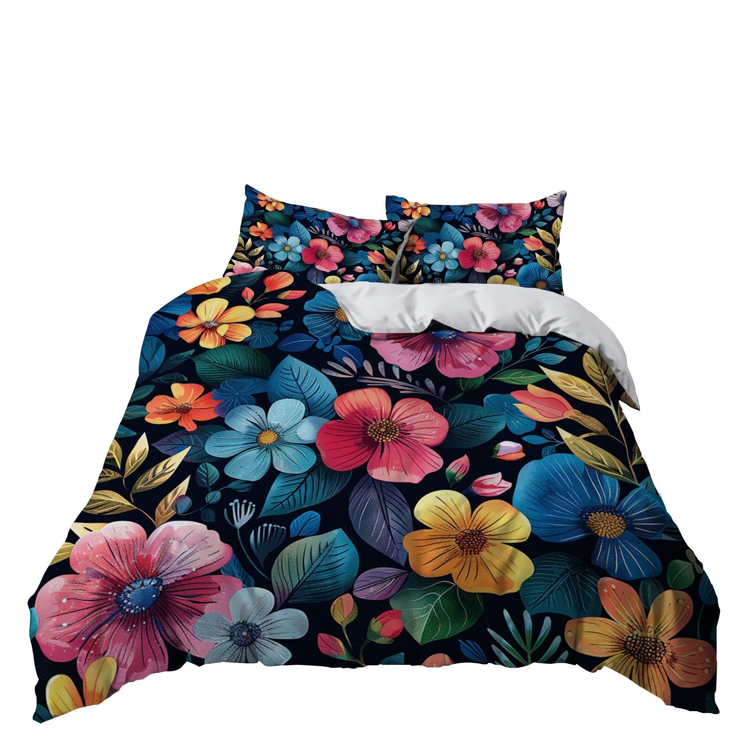 Set copripiumino da 155 x 220 cm, per bambini, ragazzi e adolescenti, per letto singolo, piantare fiori, petali, foglie 01 copripiumini stampati con chiusura lampo e federa da 80 x 80 cm