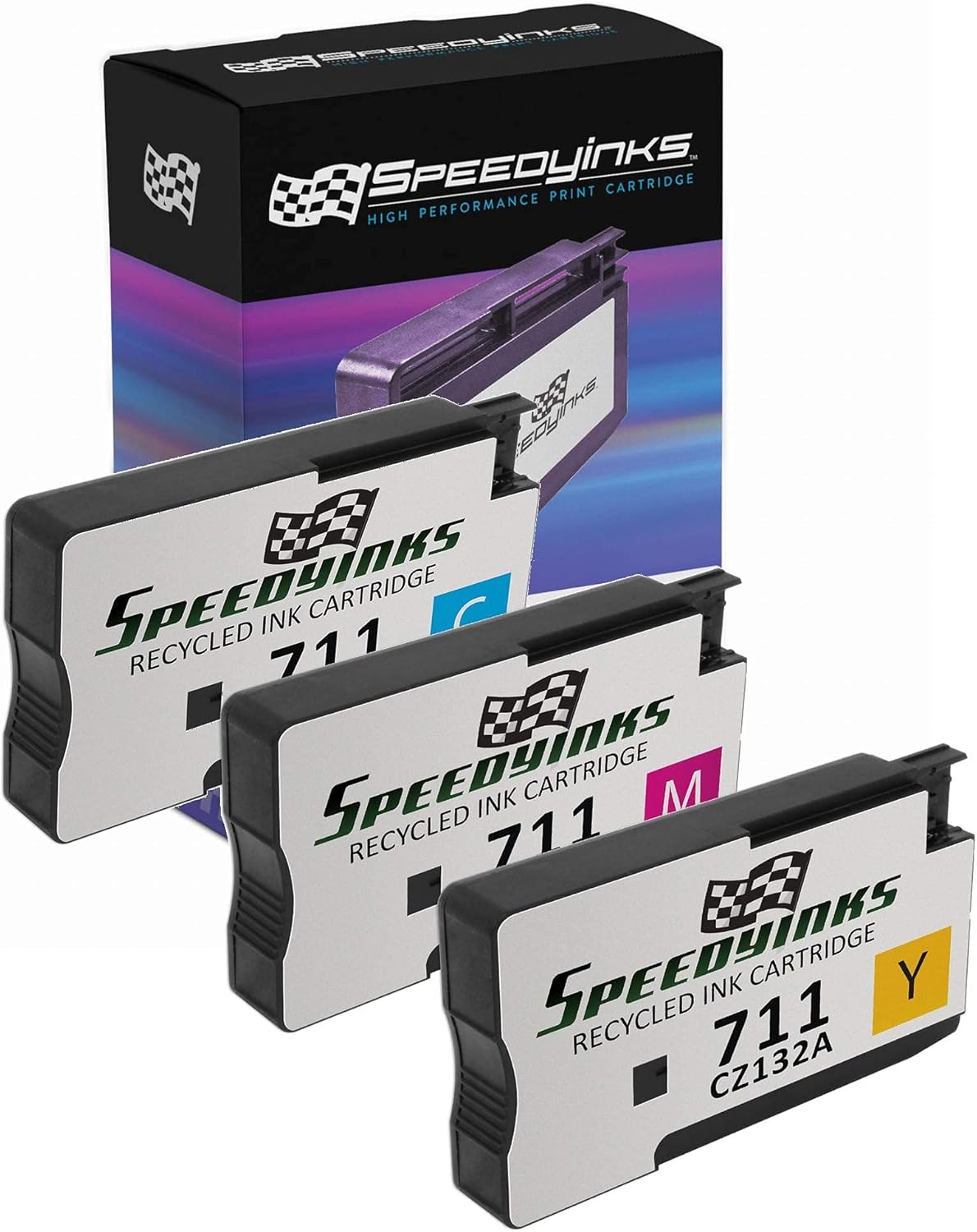 SPEEDYINKS Remanufactured Ink Cartridge Replacement for HP 711 (1 Cyan, 1 Magenta, 1 Yellow, 3-Pack) Compatible with DesignJet T120, T125, T130, T520, T525 24-in, T525
