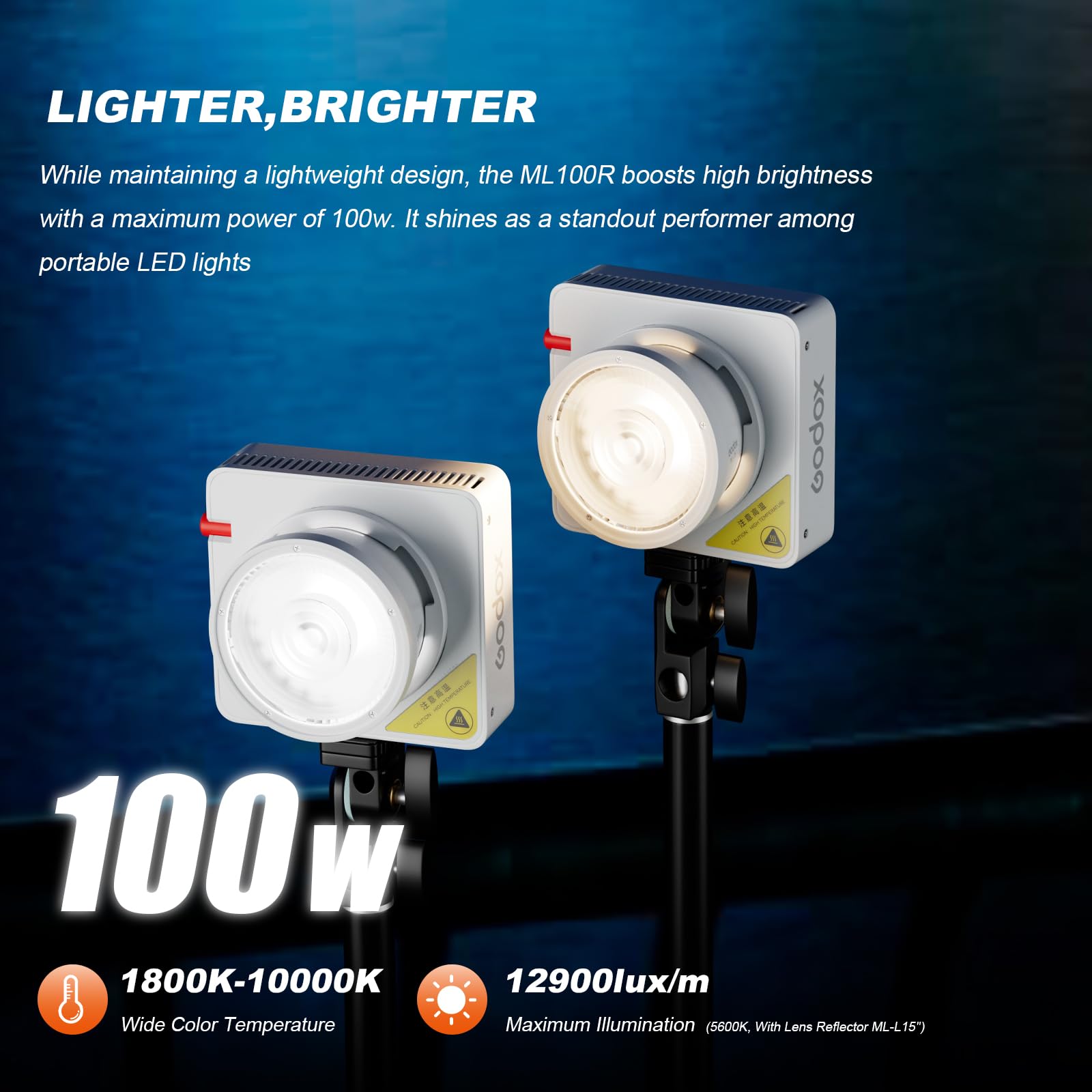 Godox ML100R Éclairage Vidéo LED RGB Video Light 110W 1800K-10000K Éclairage Vidéo Couleur CRI 95+/TLCI 95+ Contrôle via Application Recharge USB-C 14 Effets FX pour le Streaming en Direct Photographi