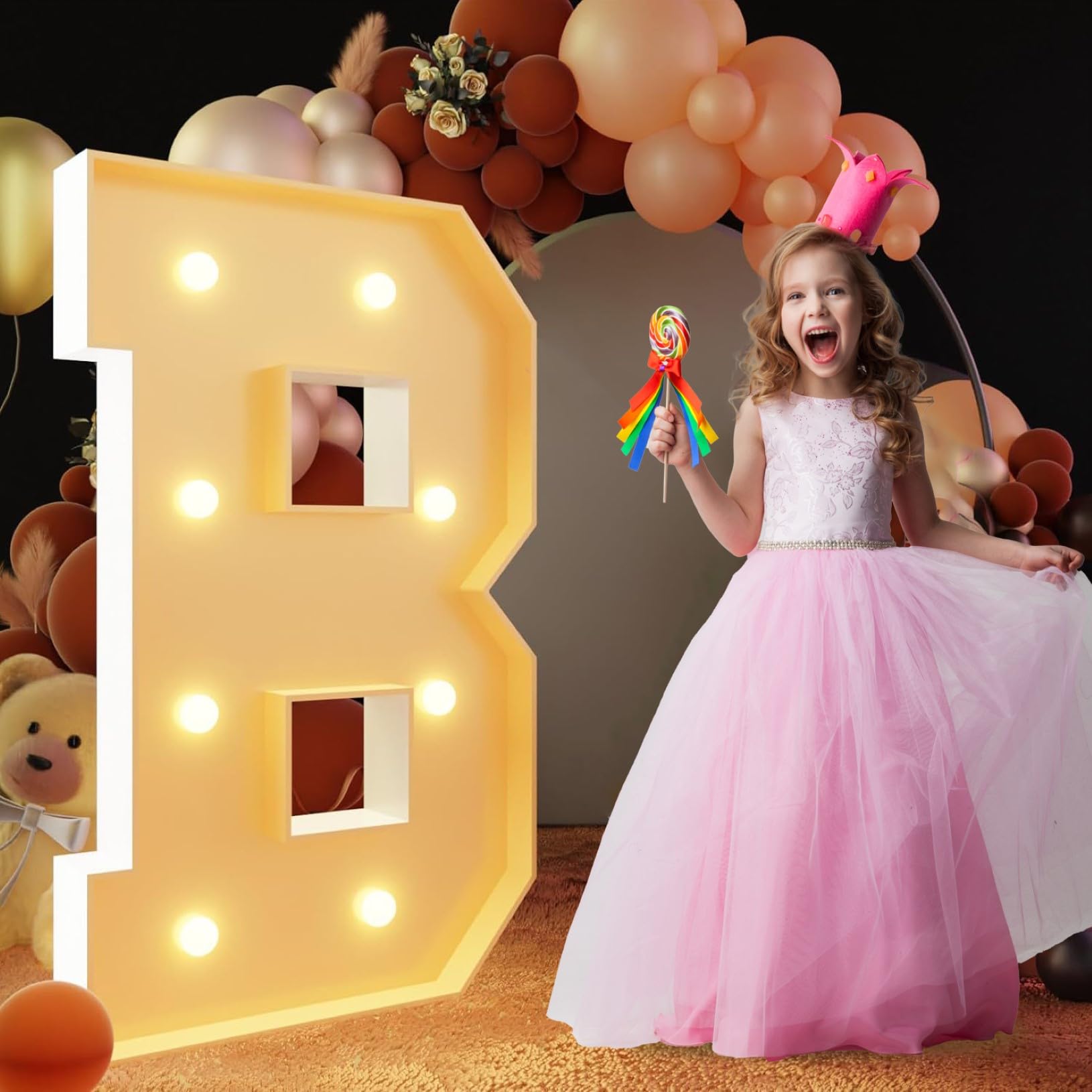 Letra de marquesina iluminada con luz cálida, luces LED grandes del alfabeto, control remoto, decoración romántica para boda, San Valentín, cumpleaños, 70 cm, B
