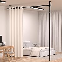 QualityHomeLife No Drill Room Divider Curtain Rod - Adjustable 4-10ft Height, 28-114in Width Tension Pole for Temporary Wall Partition