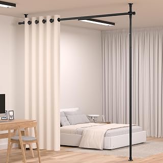 QualityHomeLife No Drill Room Divider Curtain Rod - Adjustable 4-10ft Height, 28-114in Width Tension Pole for Temporary Wall Partition