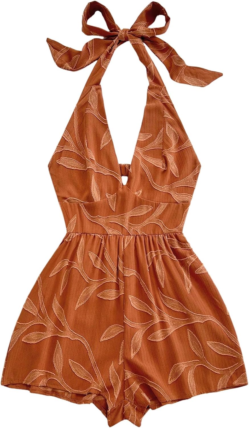 SOLY HUX Women's Summer Halter Romper Deep V Neck Backless Sleeveless Boho Short Jumpsuit