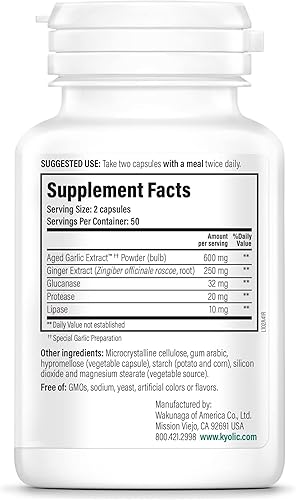 Miniatura 2 de Kyolic Fórmula 102 de extracto de ajo envejecido, limpieza y digestión*, complejo de jengibre y enzimas, 100 cápsulas