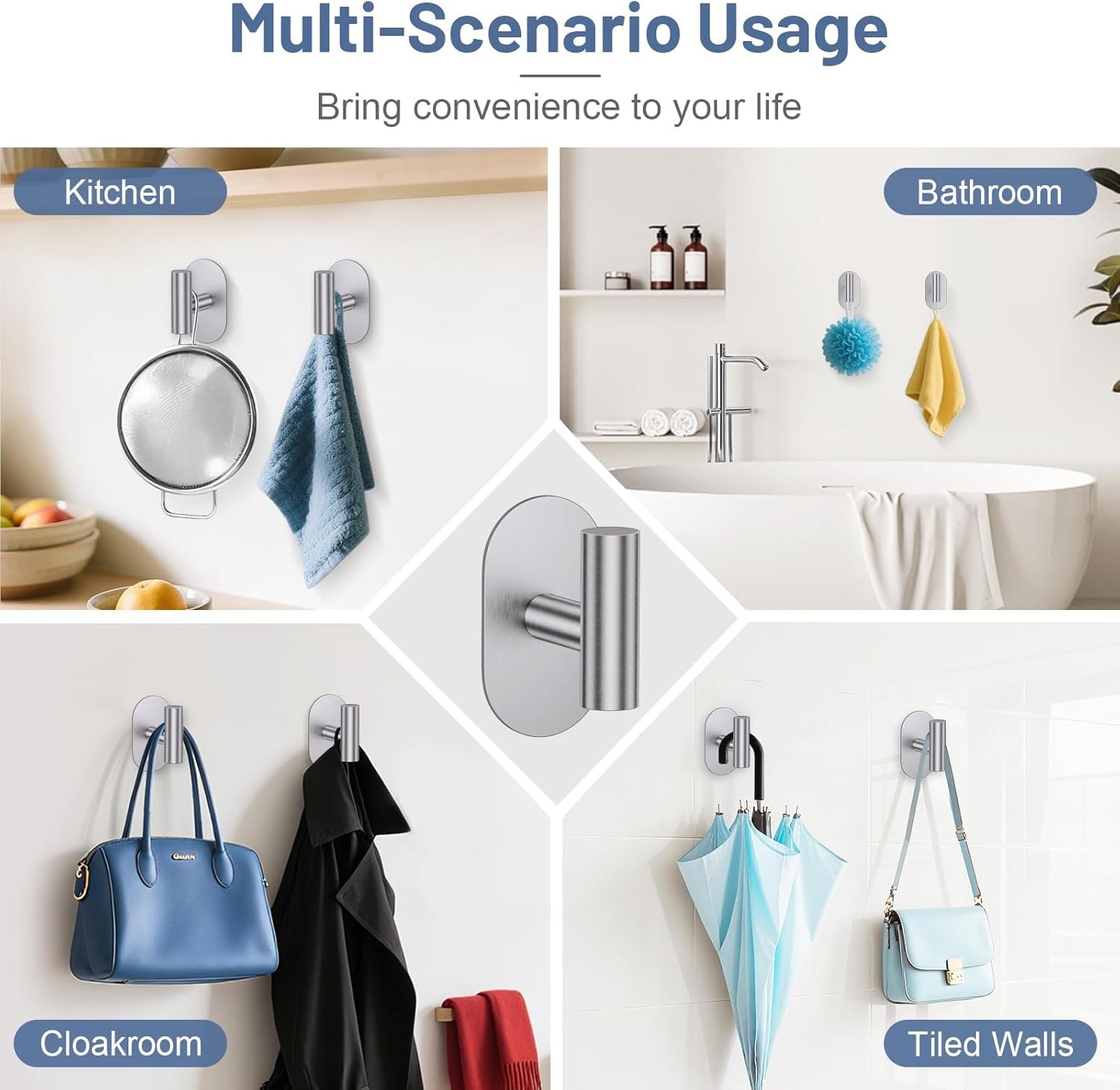 Self Adhesive Brushed Nickel Toilet Paper Holder Towel Holder for Bathroom Wall, No Drilling Bathroom Hardware Set, SUS304 Stainless Steel Towel Ring Hand Towel Holder for Bathroom, Kitchen