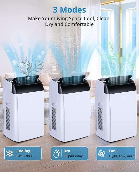 12000 BTU Portable Air Conditioners with Remote Control, 3-in-1 Free Standing Cooling AC Unit with Fan & Dehumidifier, Cools Room up to 550 sq.ft, Smart/Sleep Mode