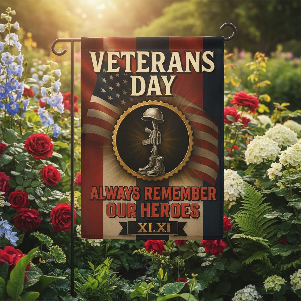 Memorial Veteran Garden Flag 12x18 In Doublesided Always Remember Our Heroes US Military Service Tribute Display for Veterans Day Memorial Day Patriot Day Outdoor Yard Cemetery Decor - Image 6