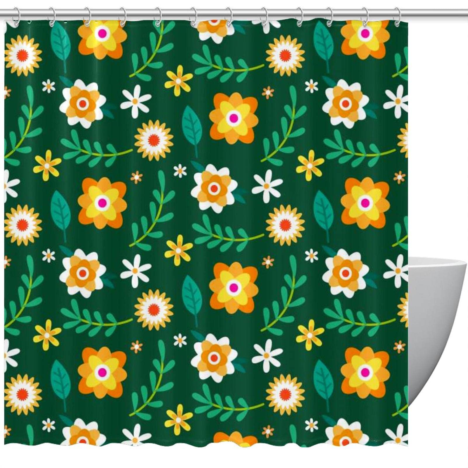 Rideau de douche floral vert 183x183 cm pour salle de bain