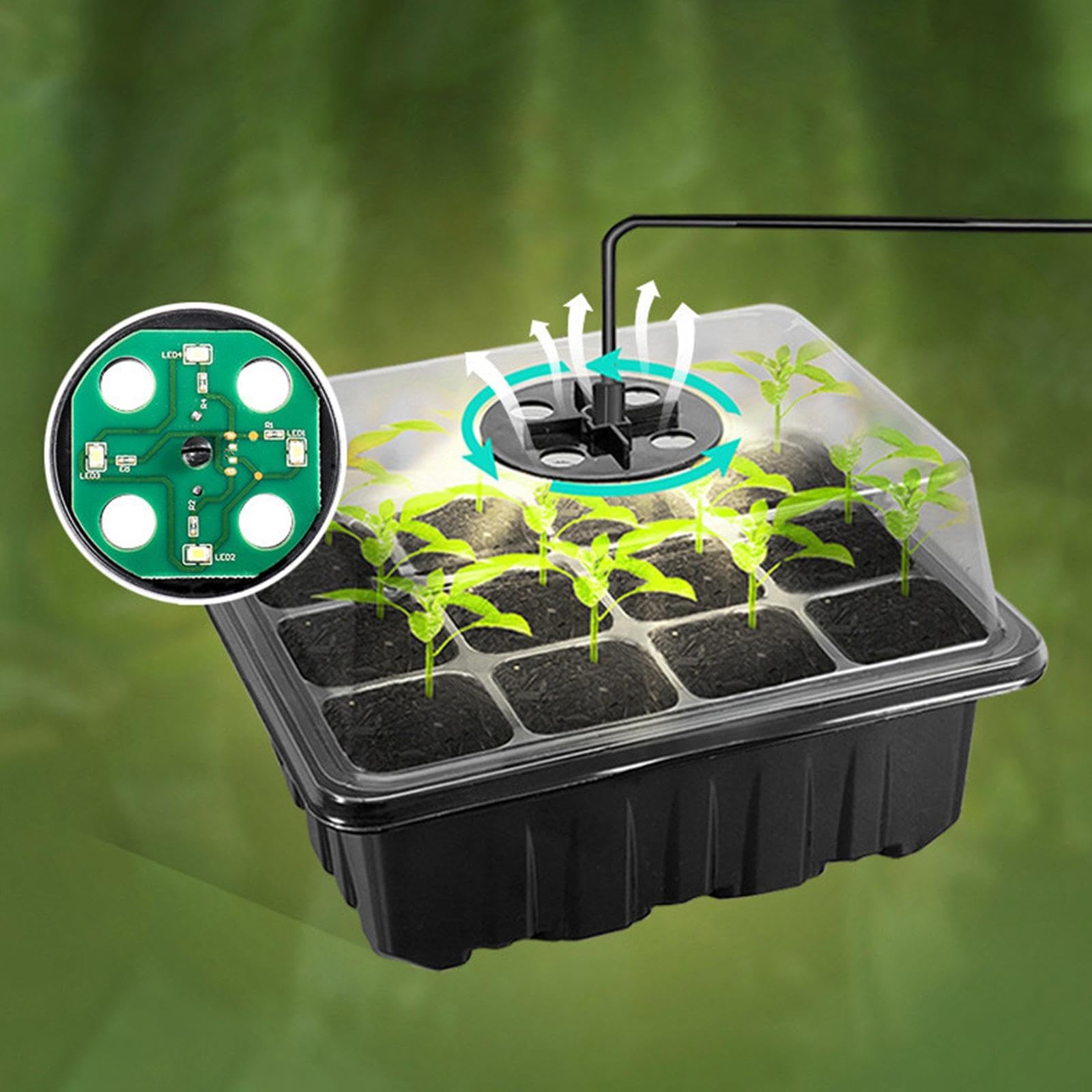 【発芽率アップ・ライト付き】育苗トレイ 穴あき箱 ライト付き育苗ポット 6/12穴 植え付け種子トレイ 透明カバー 発芽率向上 通気性 排水性良好 室内栽培 プランター 種まきハウス 苗箱 水耕栽培 ガーデニング 家庭菜園用 発芽育苗セット 植物育成, ブラック 6 スロット - 3