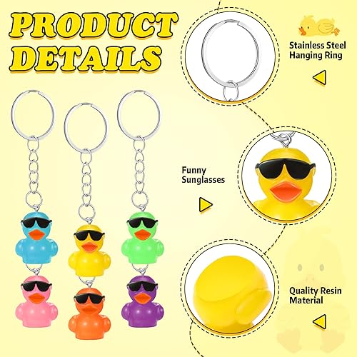 Miniatura 2 de Roowest 24 llaveros de pato en miniatura, recuerdos de fiesta de pato pequeño, cadenas de pato de resina con dijes de lentes de sol, accesorios