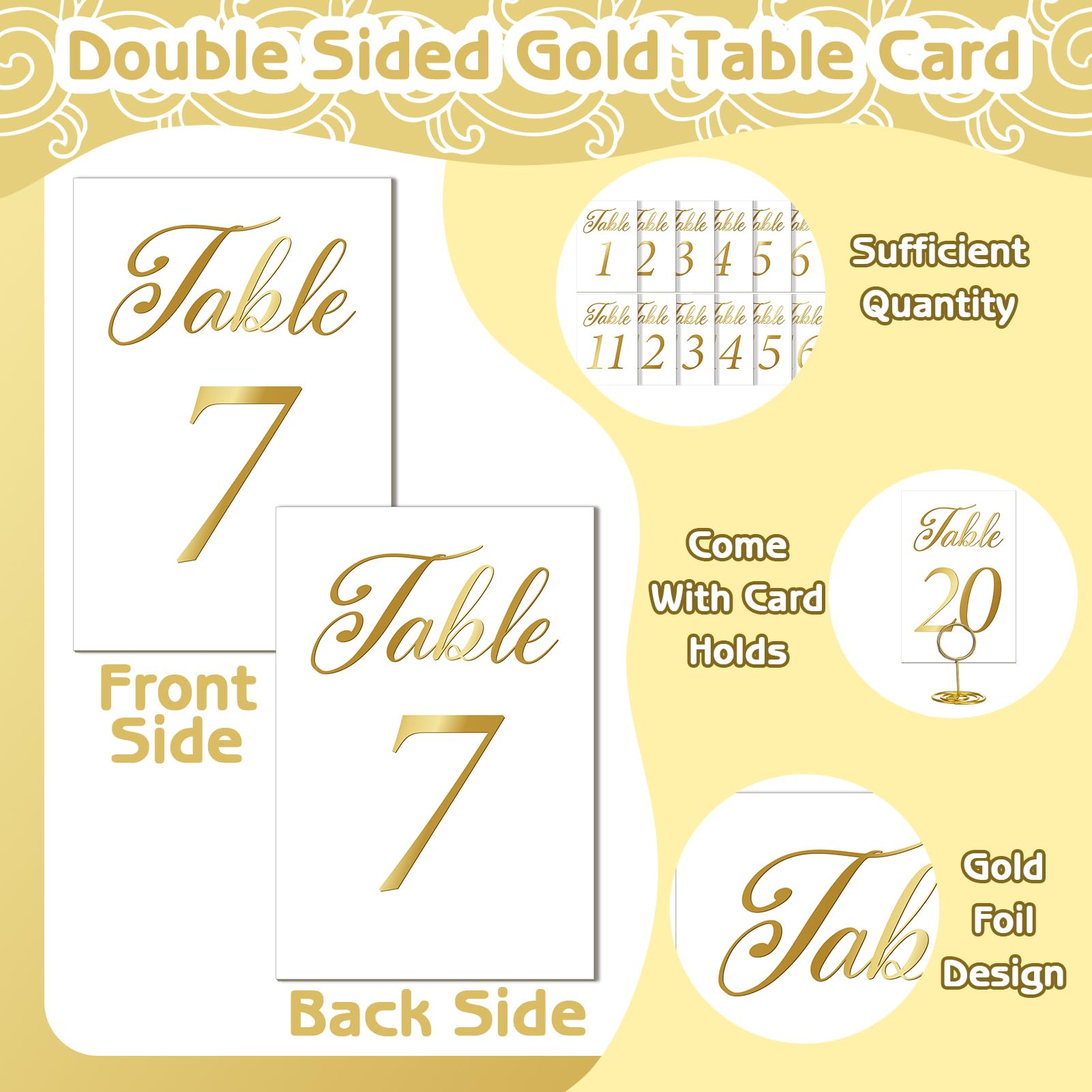 50 juegos de números de mesa con soportes para números de mesa y letrero de mesa reservado, números de mesa de boda del 1 al 20, números de mesa dorados para boda, aniversario, fiesta de