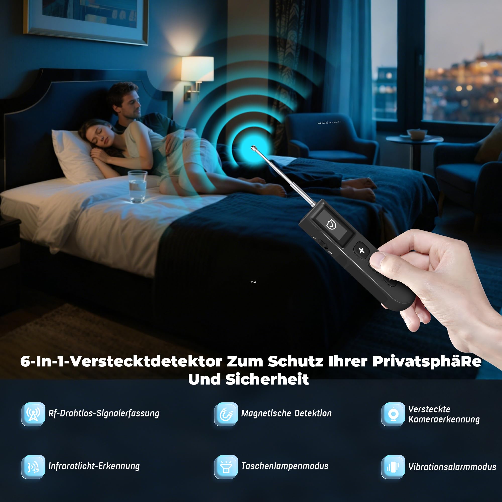 Détecteur de Caméra Cachée, 6 en 1 Detecteur Micro Espion RF sans Fil, Detecteur de Camera et Micro Espion, Anti-Espion, Détecteur de Micros GPS, Détecteur de Bugs pour Bureau, Hôtel, Maison