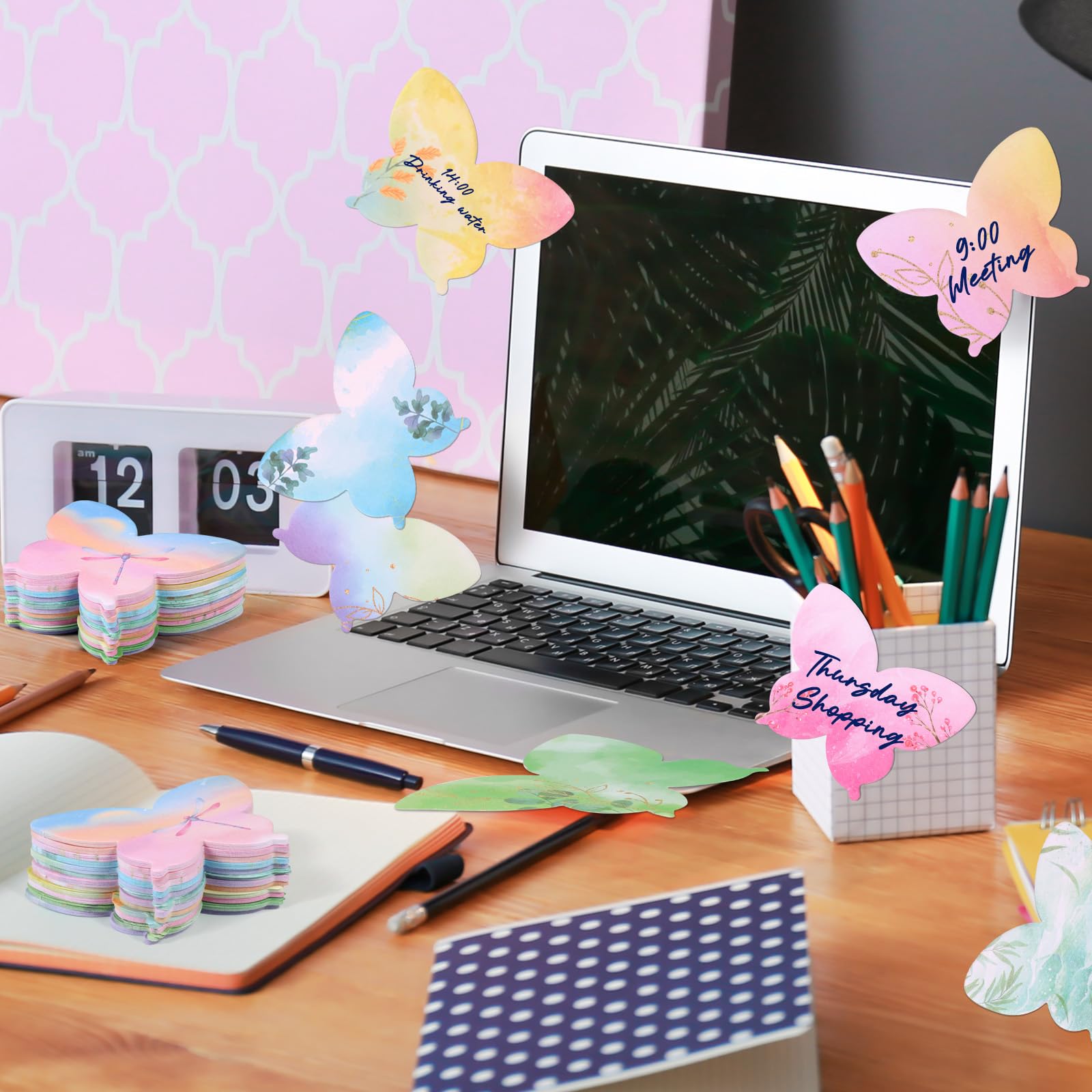 12Pcs Butterfly Sticky Notes - 240 Sheets Cute Watercolor Memo Pads For School & Office