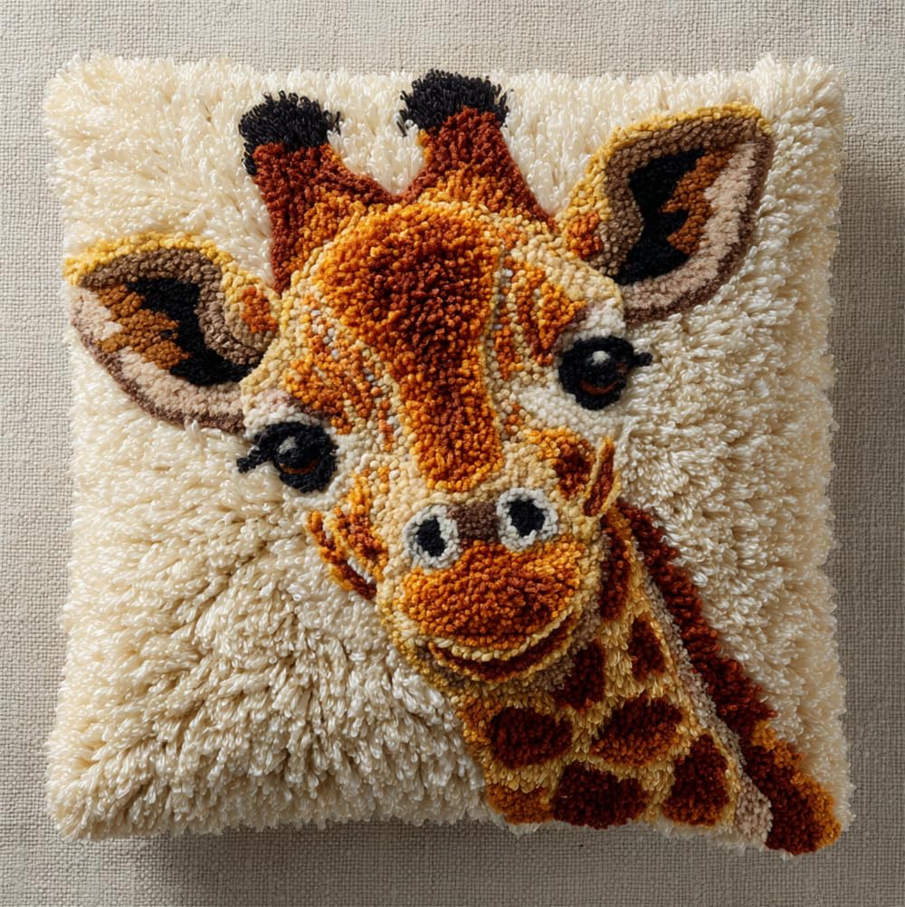 Taxpy Knüpfkissen Set Baby-Giraffe 43X43Cm Knüpfkissen Set Für Anfänger Erwachsene Oder Kinder Zum Selber Knüpfen,Diy Knüpfteppich Knüpfpackung