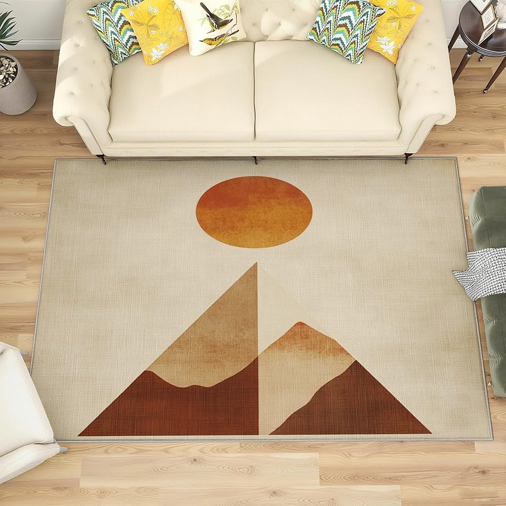 Dywan można prać w pralce, 180 x 240 cm, miękki, antypoślizgowy, geometryczny, górski, słoneczny dywan do salonu, sypialni, pokoju dziecięcego, pokoju zabaw, chodnik do przedpokoju, trwała mata