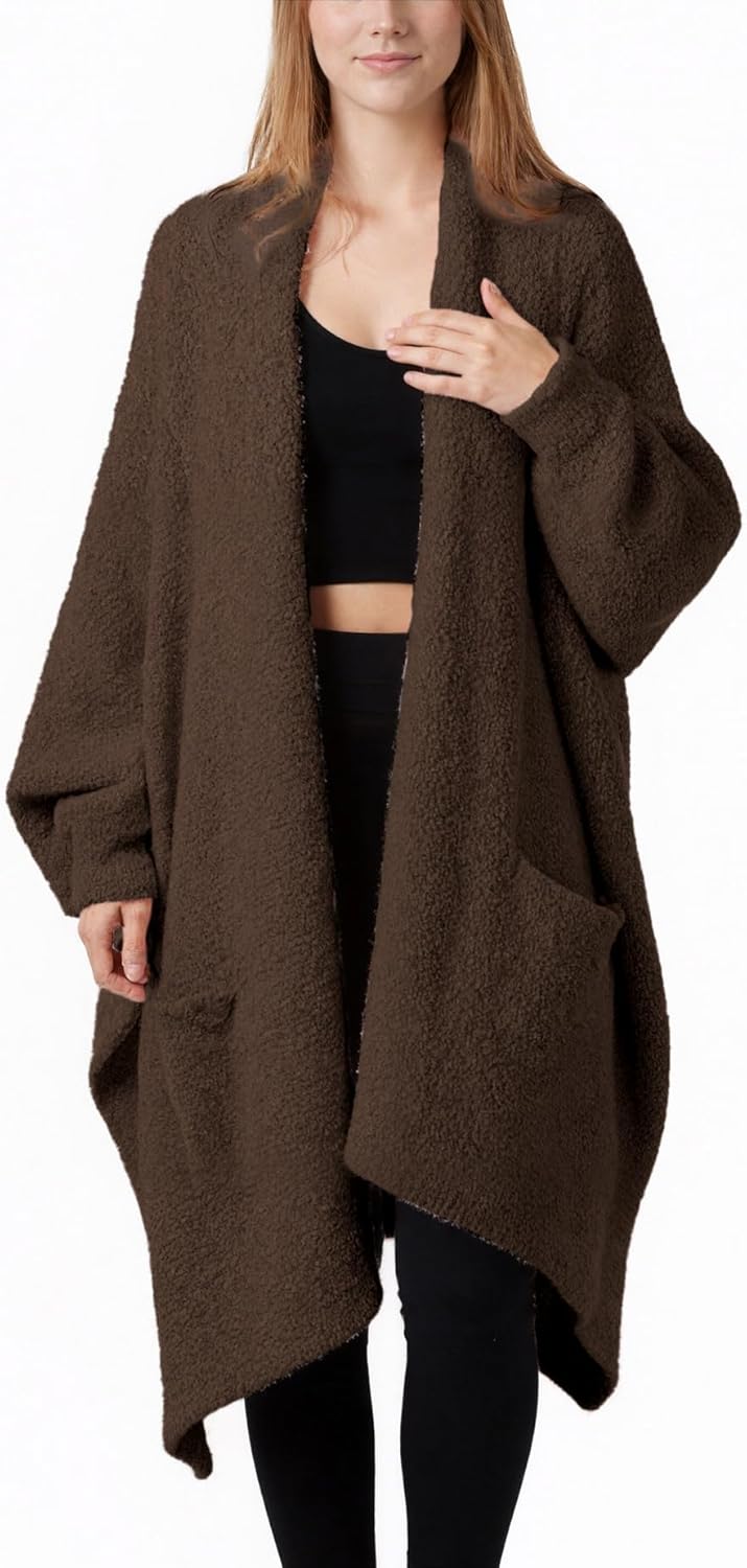 Wearable Blanket Poncho Fuzzy Sherpa Fleece Shawl TV Throw Plush Cape Wrap Cozy Loungewear with Pockets for Adults - Image 5