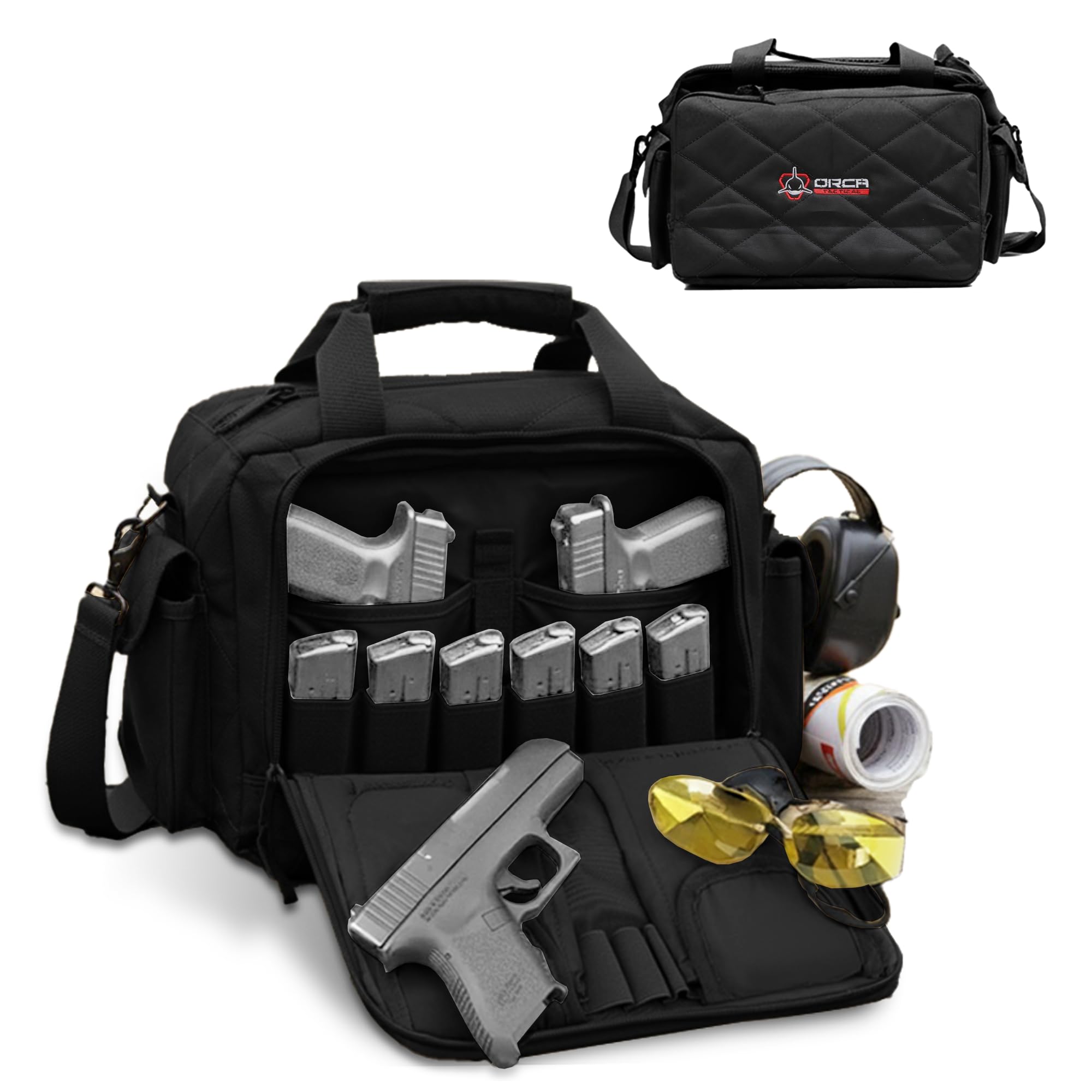 Gun Range Bag for Shooting – 3+ Compact Pistol Revolver Range Bag for Handguns and Ammo – Self Standing Gun Bag – Handguns Bag with Durable Double Stitching Lockable YKK Zippers